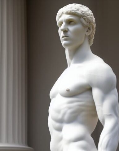 A statue of a white sculpture of a man