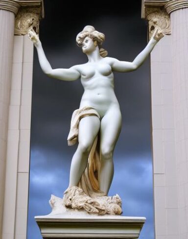 A statue of a woman in cothes