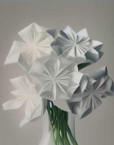 A vase filled with paper flowers