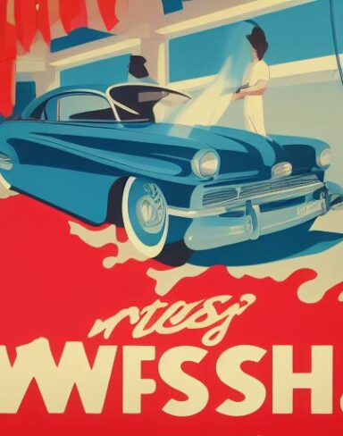 A vintage poster advertising a car wash