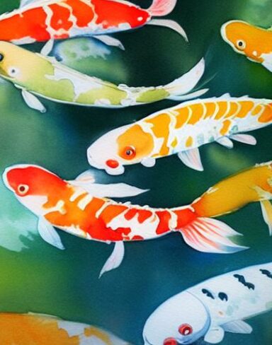 A watercolor painting of the koi fish