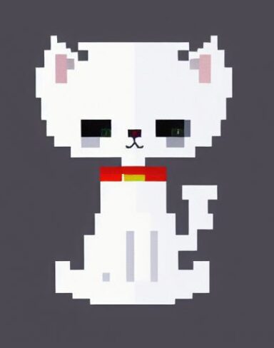 A white cat sitting on top of a white surface