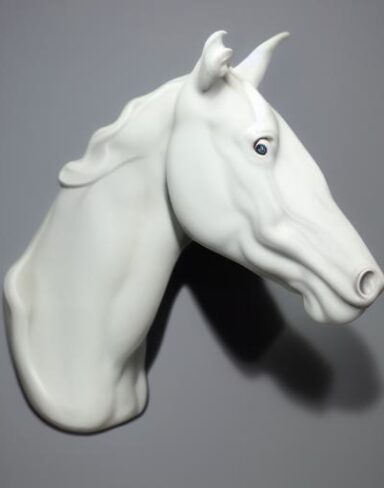 A white horse head sculpture statue