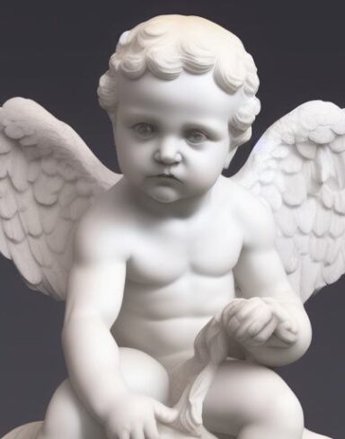 A white statue of angel baby