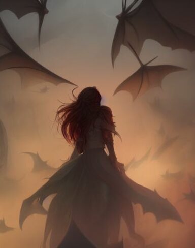 A woman standing in front of a bunch of bats