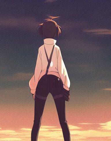 A woman standing in front of a sky