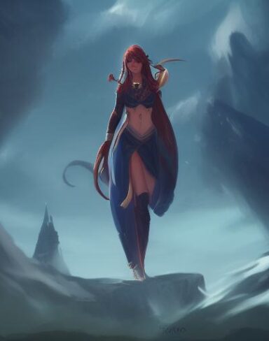 A woman standing on the top of hill