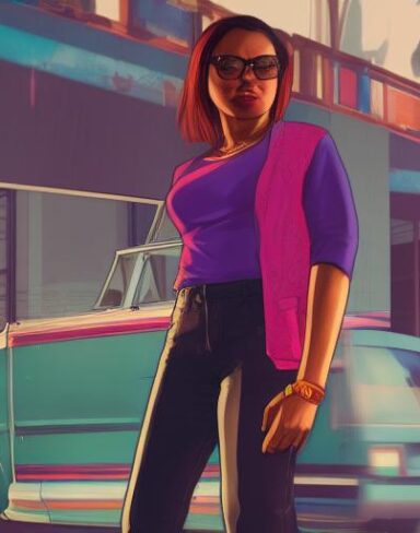 A woman that is standing in front of a van