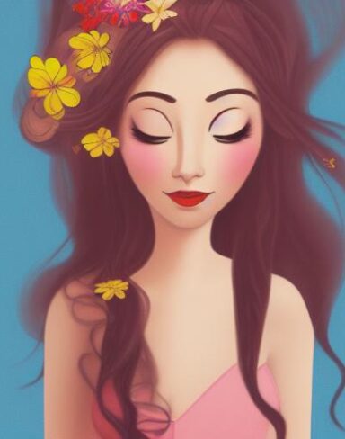 A woman with long hair and a flower in her hair