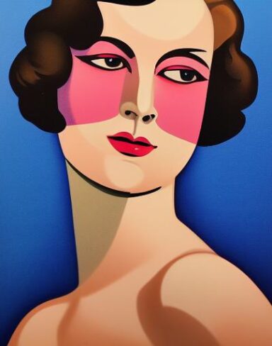 An art deco poster with a woman’s face