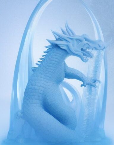 An ice sculpture of a dragon in ice