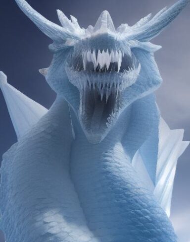 An ice sculpture of a dragon with ice