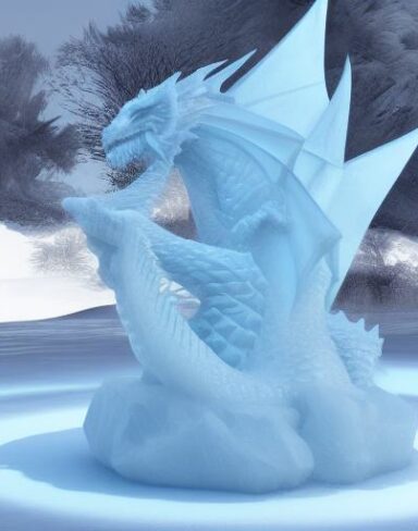 An ice sculpture of a dragon with ice