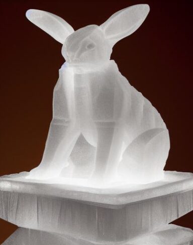 An ice sculpture of a rabbit in winter season