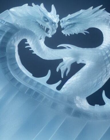 An ice sculpture of a small dragon