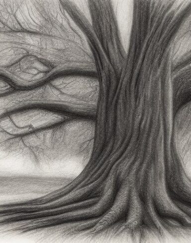Black and white art drawing of the tree