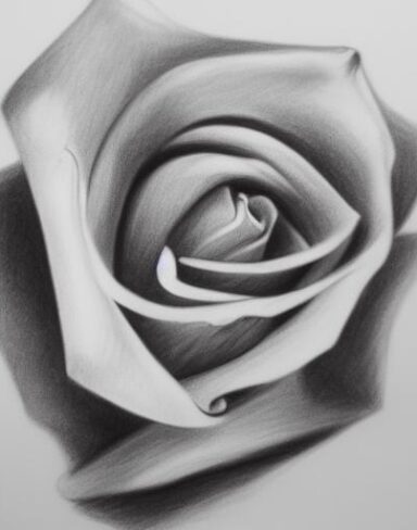 Black and white drawing of a rose