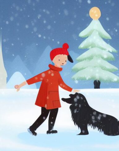 Boy with a dog in the snow