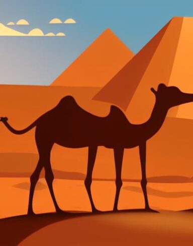 Camels in a desert