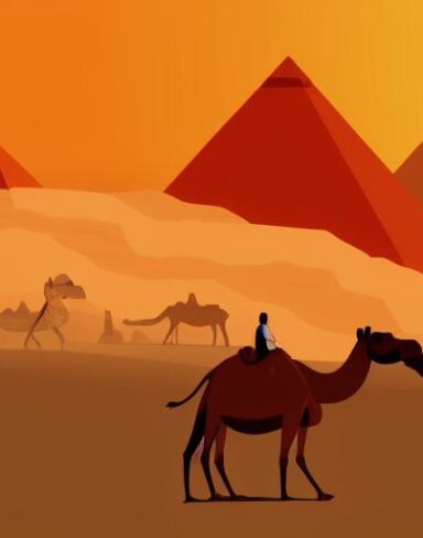 Camels in the desert