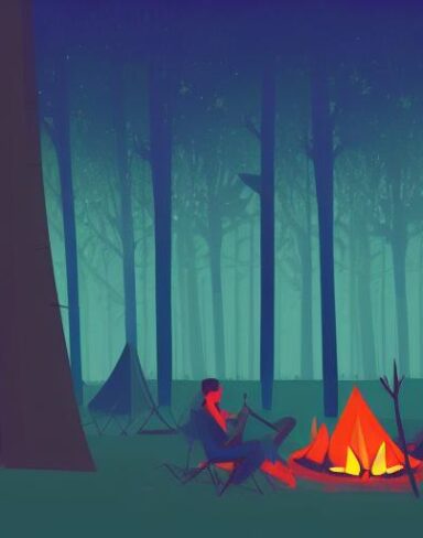 Camp in the forest at night