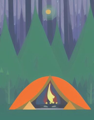 Camp in the forest with trees at night