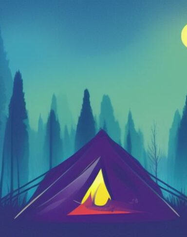 Camp in the middle of a forest with tree at night