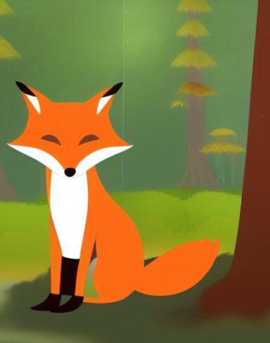 Cartoon fox sitting on top of mushroom