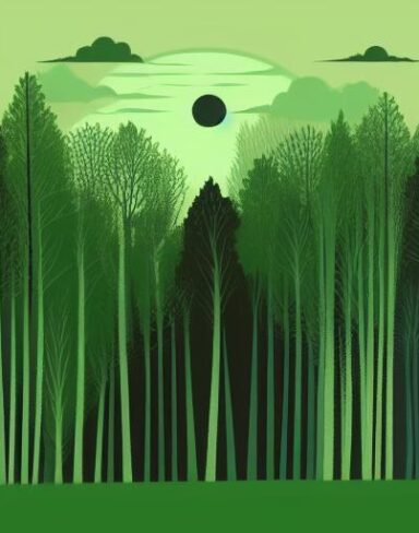 Green and black landscape with some trees