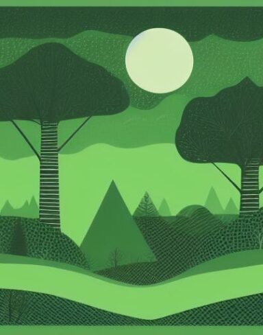 Green and black landscape with some trees