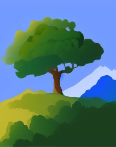Mountain scene with a tree