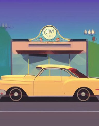 One car is parked in front of the restaurant