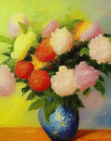 Painting of some flowers in a vase on a table