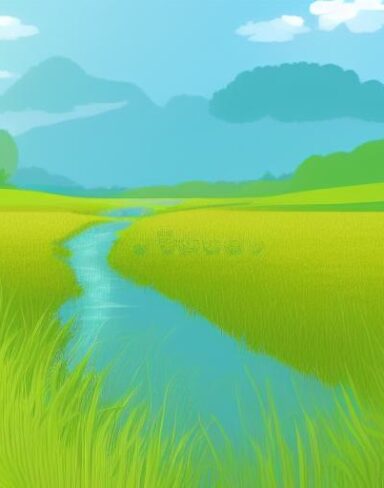 River running through a grass field
