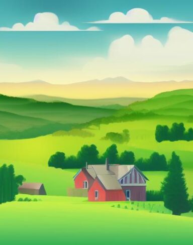 Rural landscape with green hills