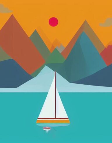 Sailboat in a lake with mountains