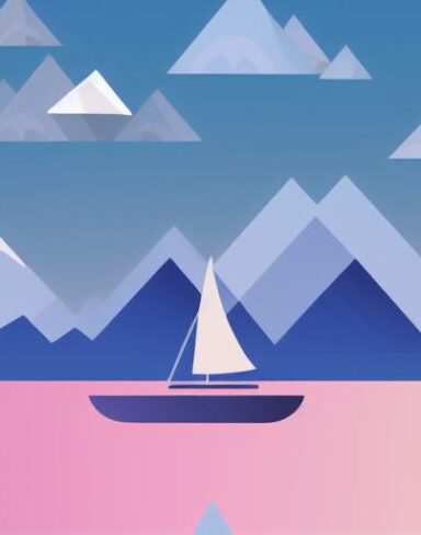 Sailboat in the lake with mountains behind