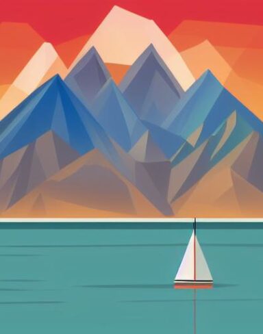 Sailboat in the middle of a lake with mountains