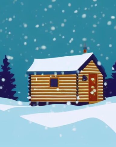 Small cabin in the middle of a snowy landscape