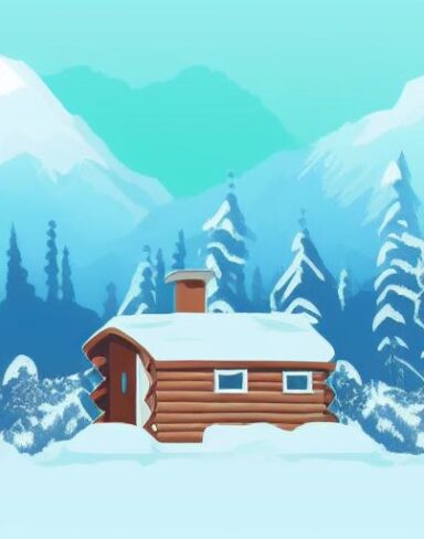 Small cabin in the middle of a snowy landscape