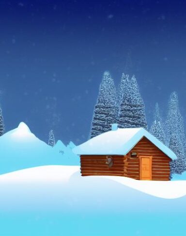 Small cabin in the middle of a snowy landscape in winter