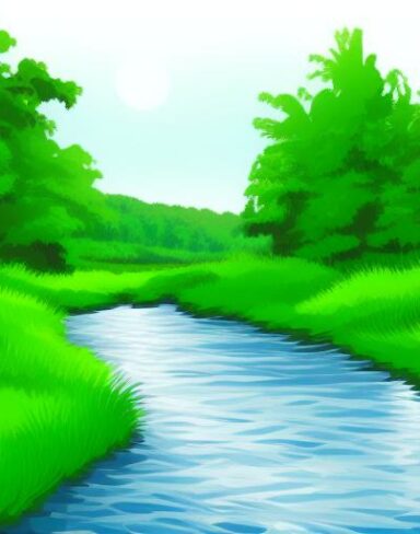 Small river running through a lush green field
