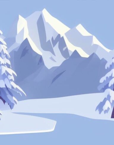 Snow mountain range with trees