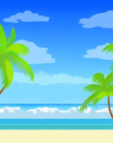 Some palm trees sitting on top of a beach