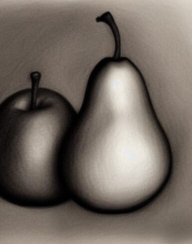 The art drawing of a pear and an apple