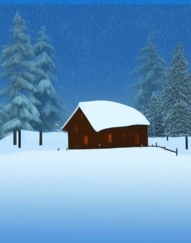 The cabin in the middle of a snowy landscape