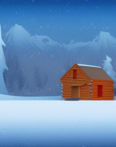 The cabin in the middle of a snowy landscape