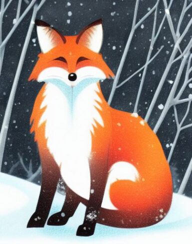 The fox that is sitting in the snow