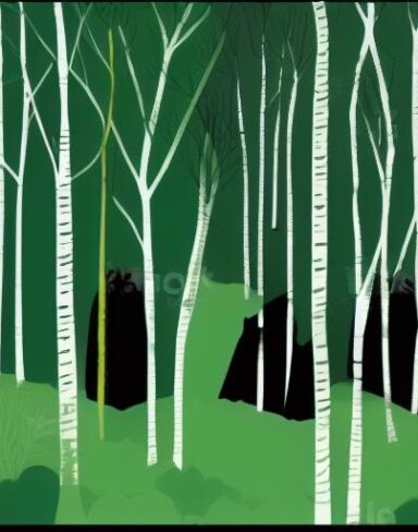 The green and black landscape with trees