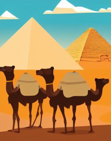 The group of camels in a desert